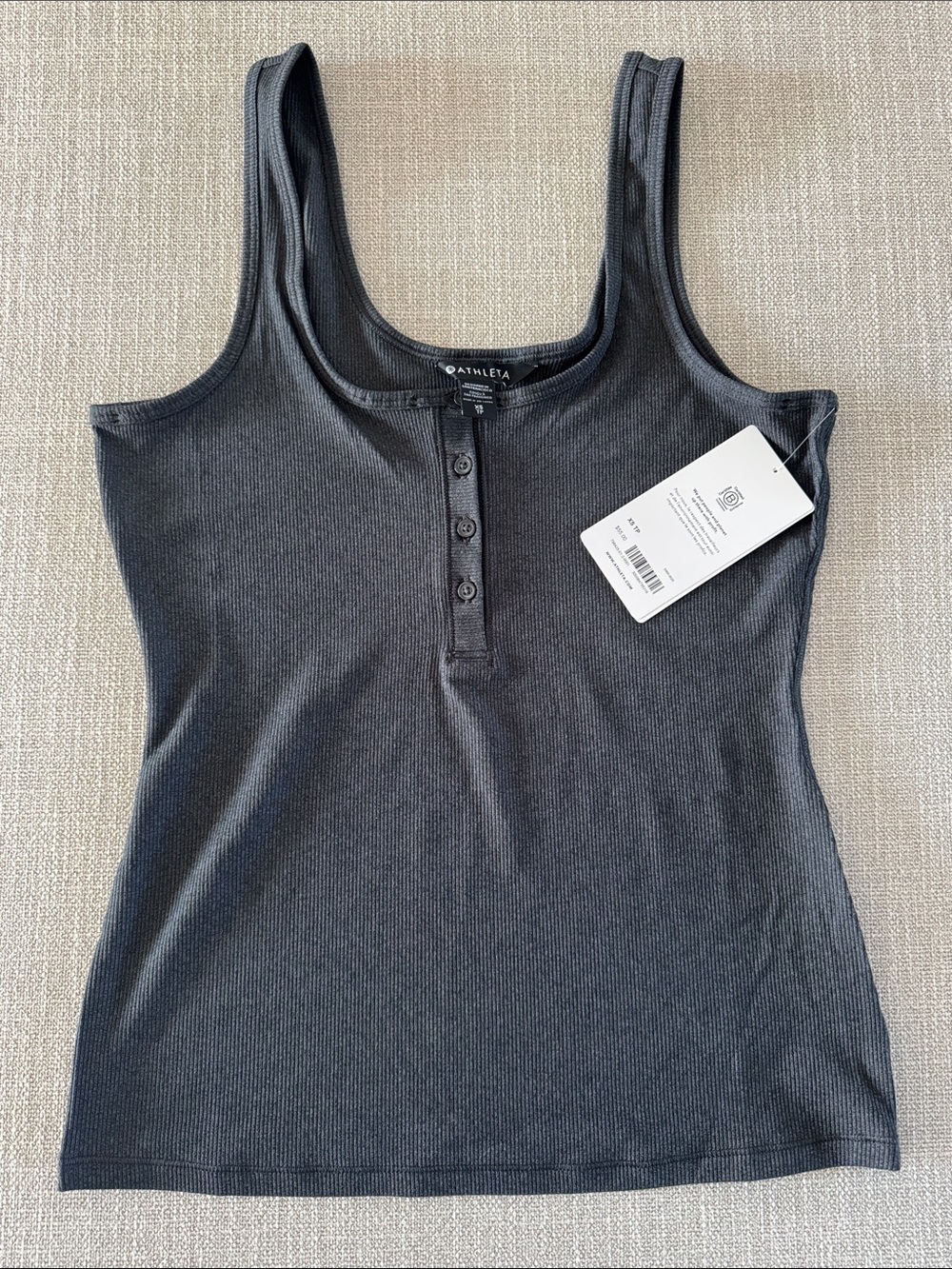Athleta Charcoal Ribbed Henley Tank - Dark Gray